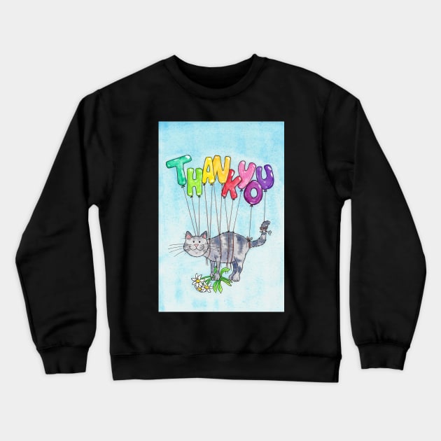 Thank you cat on blue background Crewneck Sweatshirt by nicolejanes